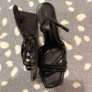Tory Burch Black Braided Strap Heeled Sandals